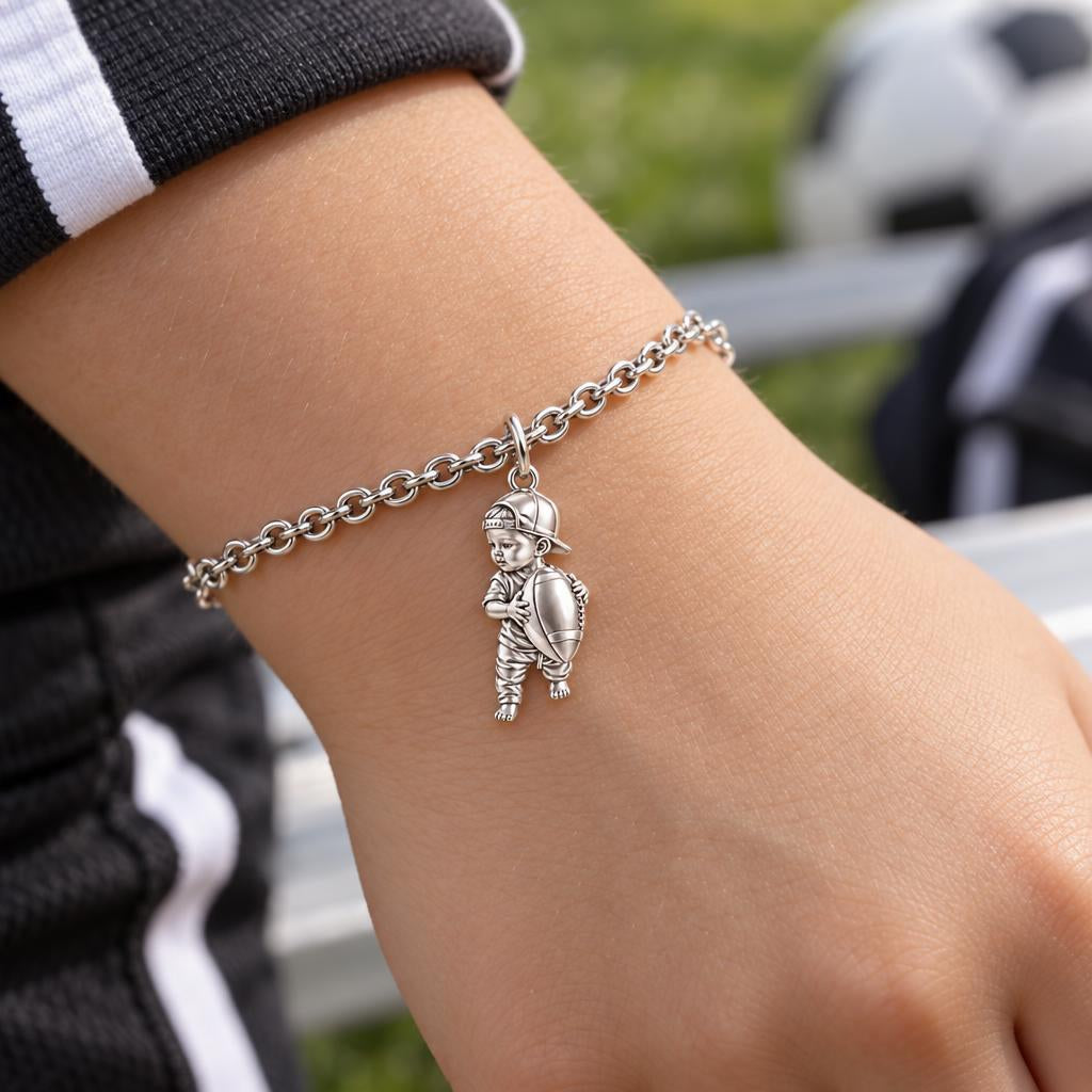 Little MVP Footballer Charm Bracelet Set – worn / in use