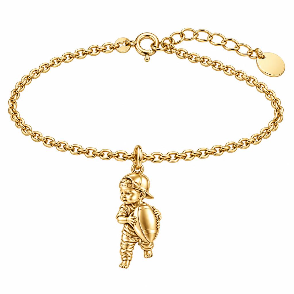 Little MVP Footballer Charm Bracelet Set – 18K gold, front view