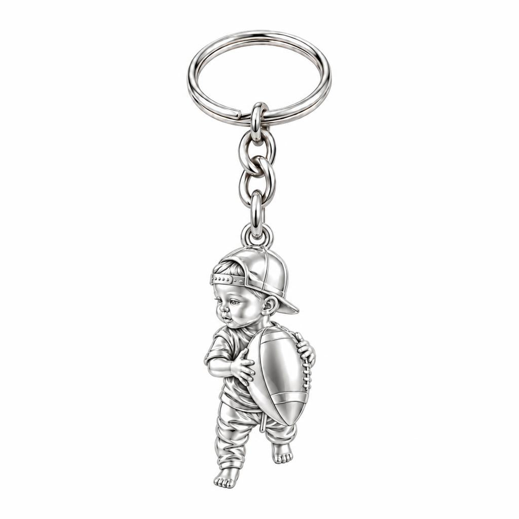 Little MVP Footballer Charm Keychain – silver, front view