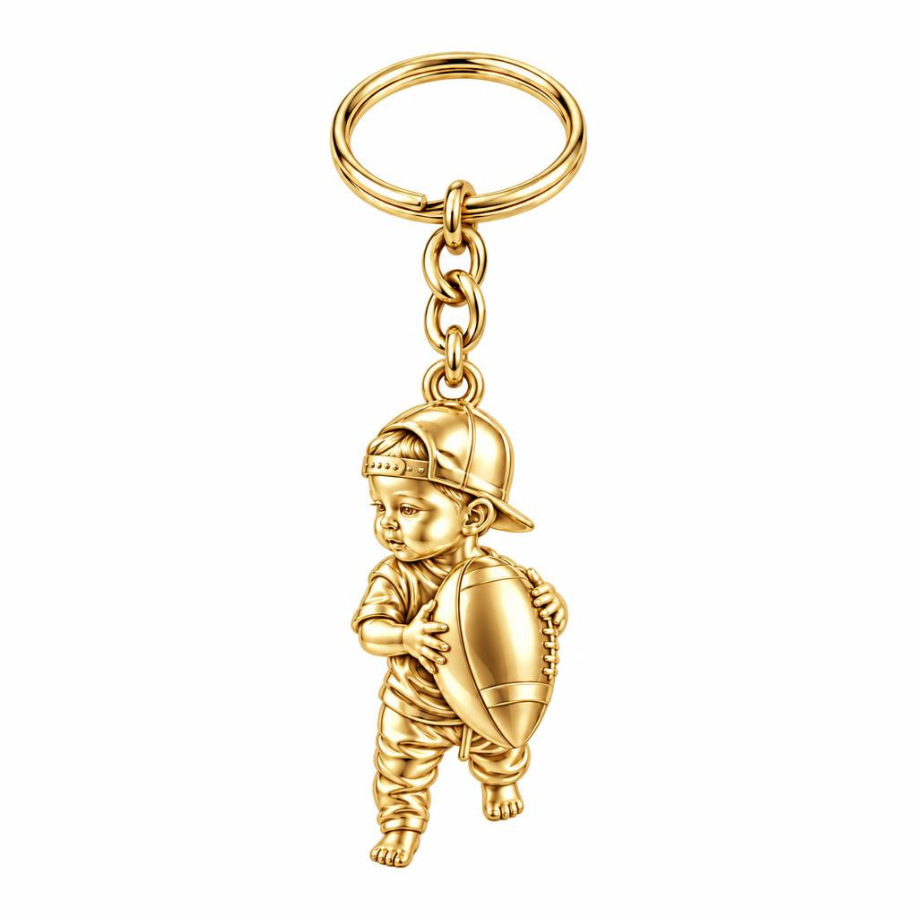 Little MVP Footballer Charm Keychain – 18K gold, front view