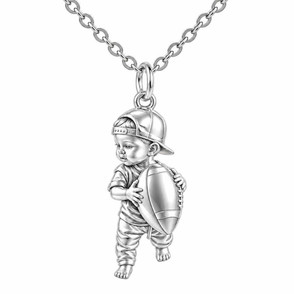 Little MVP Footballer Charm Necklace Set – silver, front view