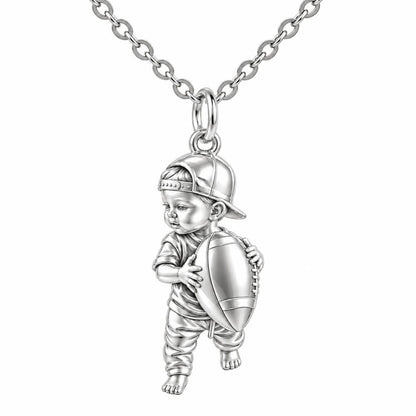 Little MVP Footballer Charm Necklace Set – silver, front view
