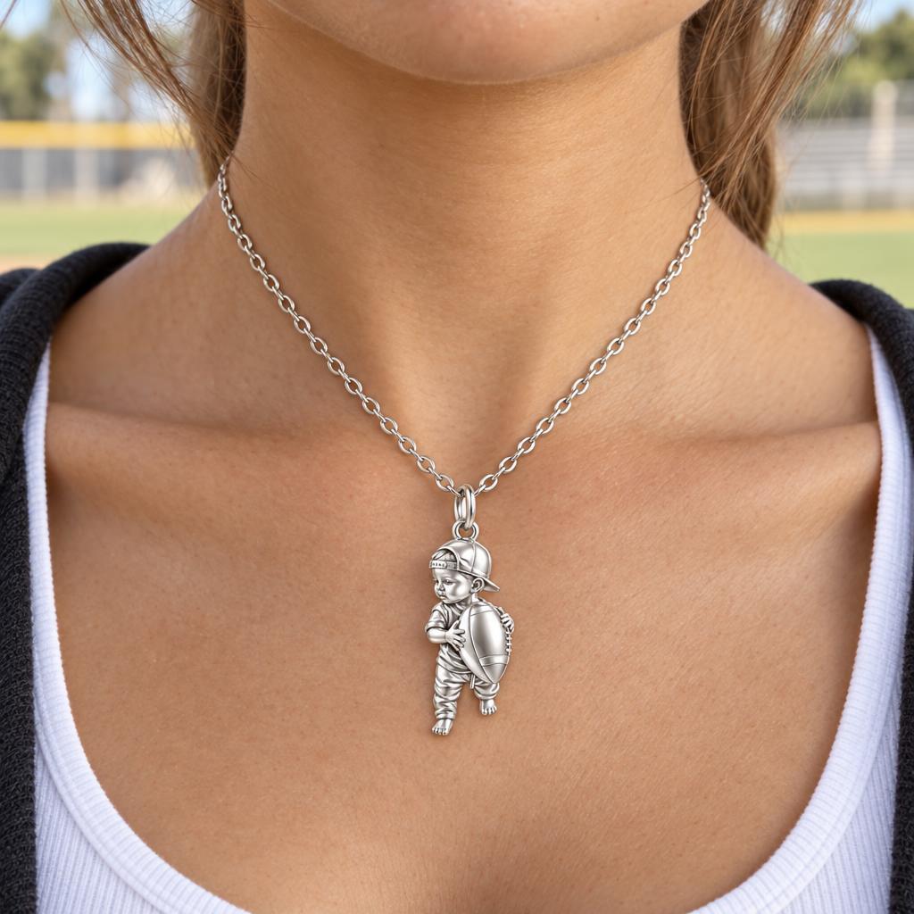Little MVP Footballer Charm Necklace Set – worn / in use