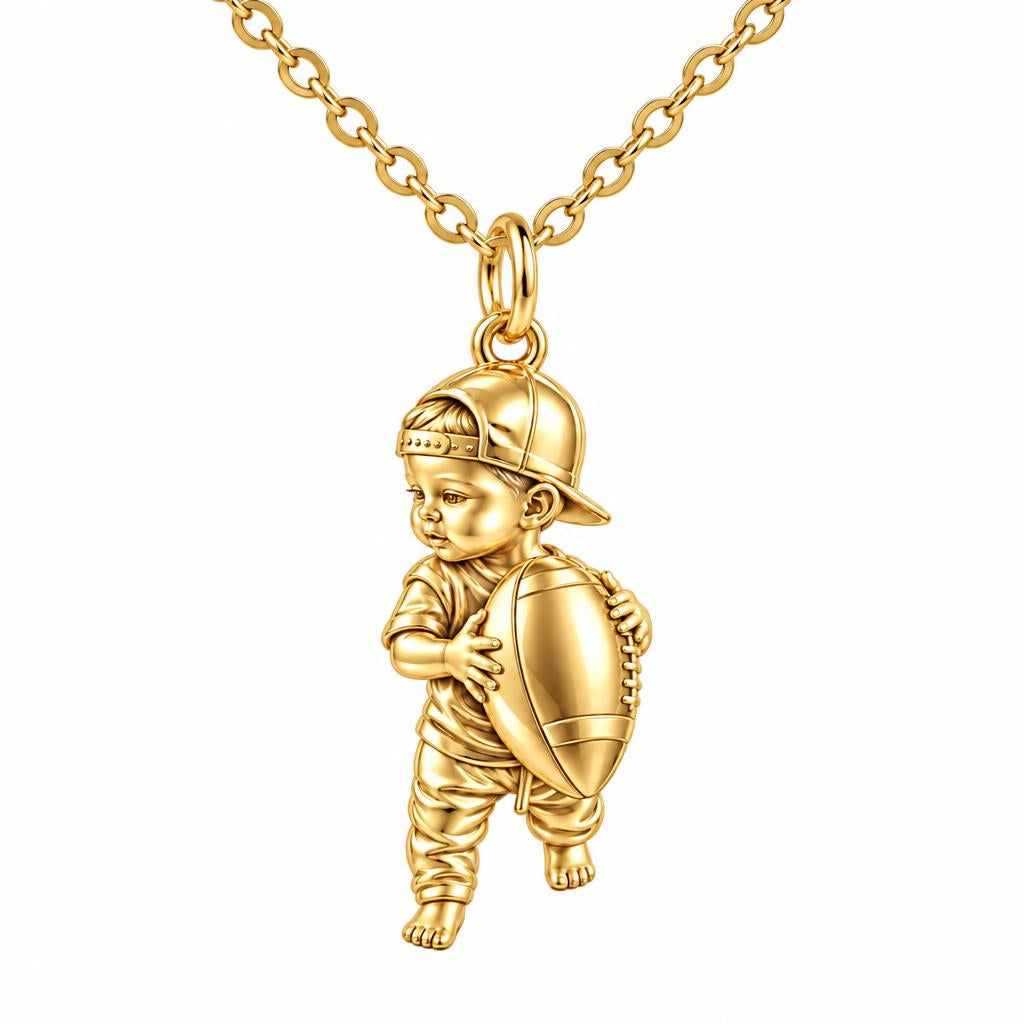 Little MVP Footballer Charm Necklace Set – 18K gold, front view