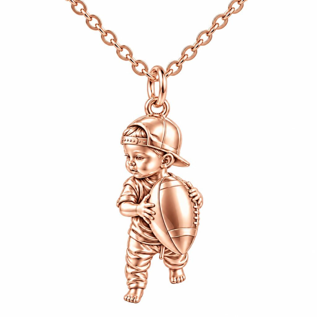 Little MVP Footballer Charm Necklace Set – rose gold, front view