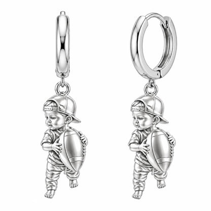 Little MVP Footballer Huggie Charm Earrings – silver, front view