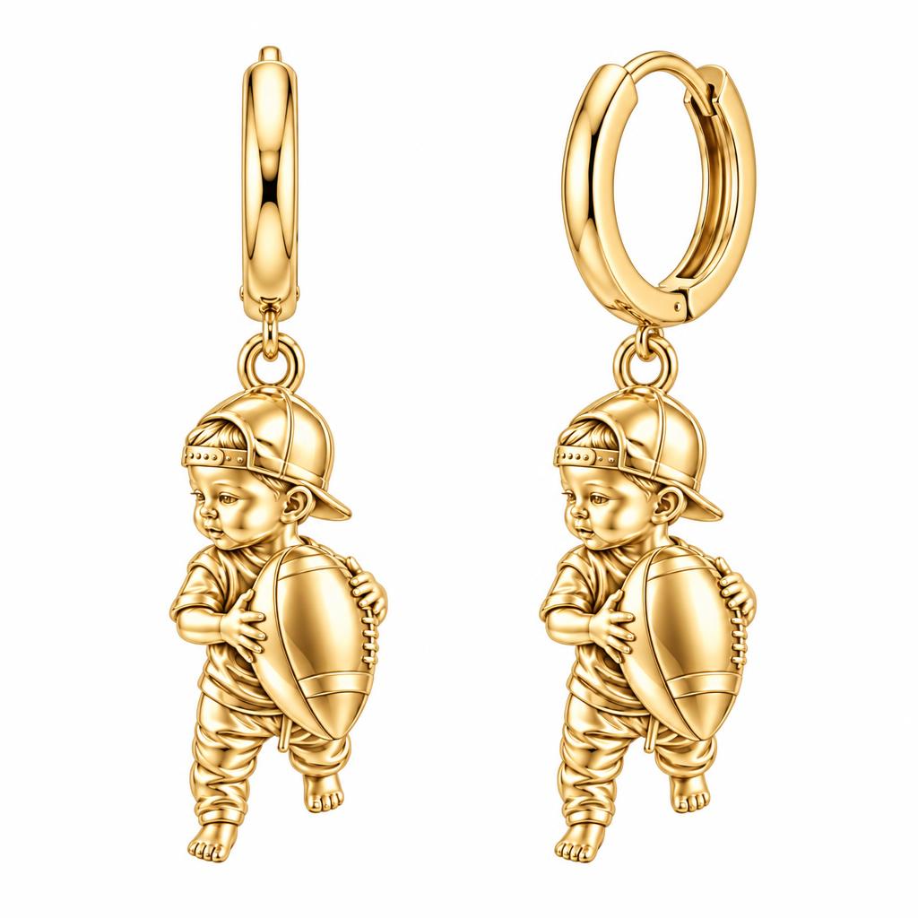 Little MVP Footballer Huggie Charm Earrings – 18K gold, front view