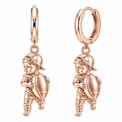 Little MVP Footballer Huggie Charm Earrings – rose gold, front view