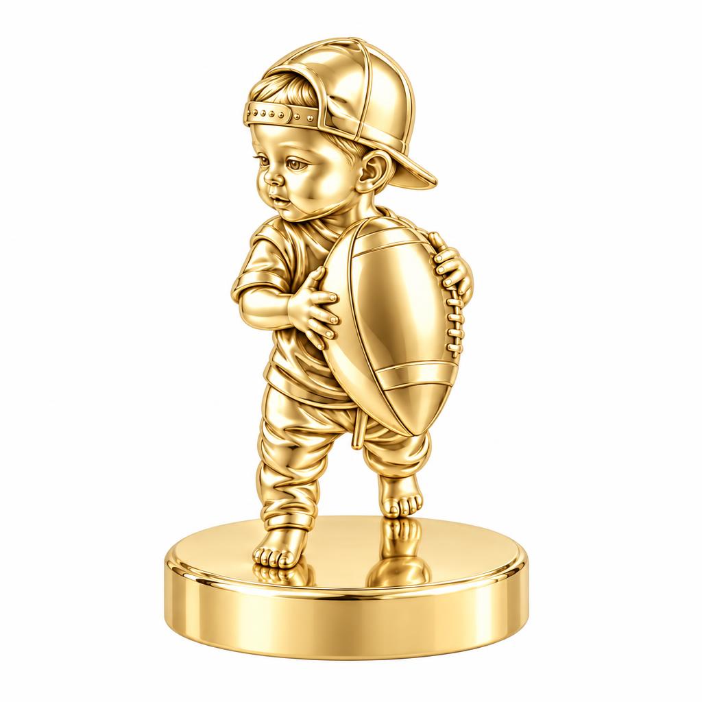 Little MVP Footballer Keepsake Plaque – 18K gold, front view