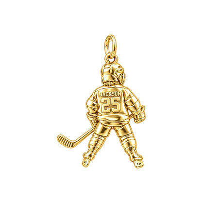Little MVP Hockey Player Charm Bracelet – Personalized Mom G – 18K gold charm, front view