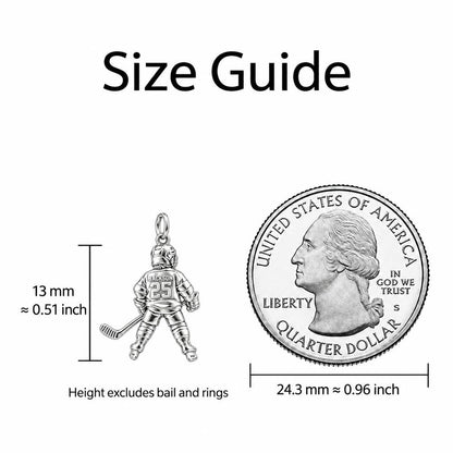 Little MVP Hockey Player Charm Bracelet – Personalized Mom G – size guide, 13 mm charm next to a quarter