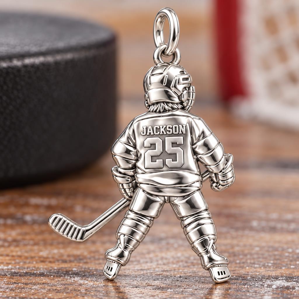 Little MVP Hockey Player Charm Bracelet – Personalized Mom G – macro detail of the charm