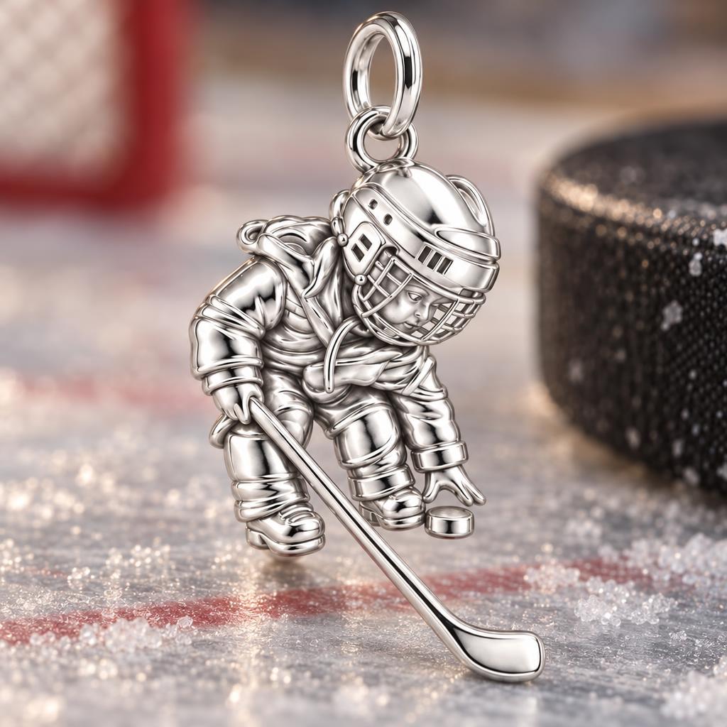 Little MVP Hockey Player Charm Bracelet – Personalized Mom Gift – macro detail of the charm