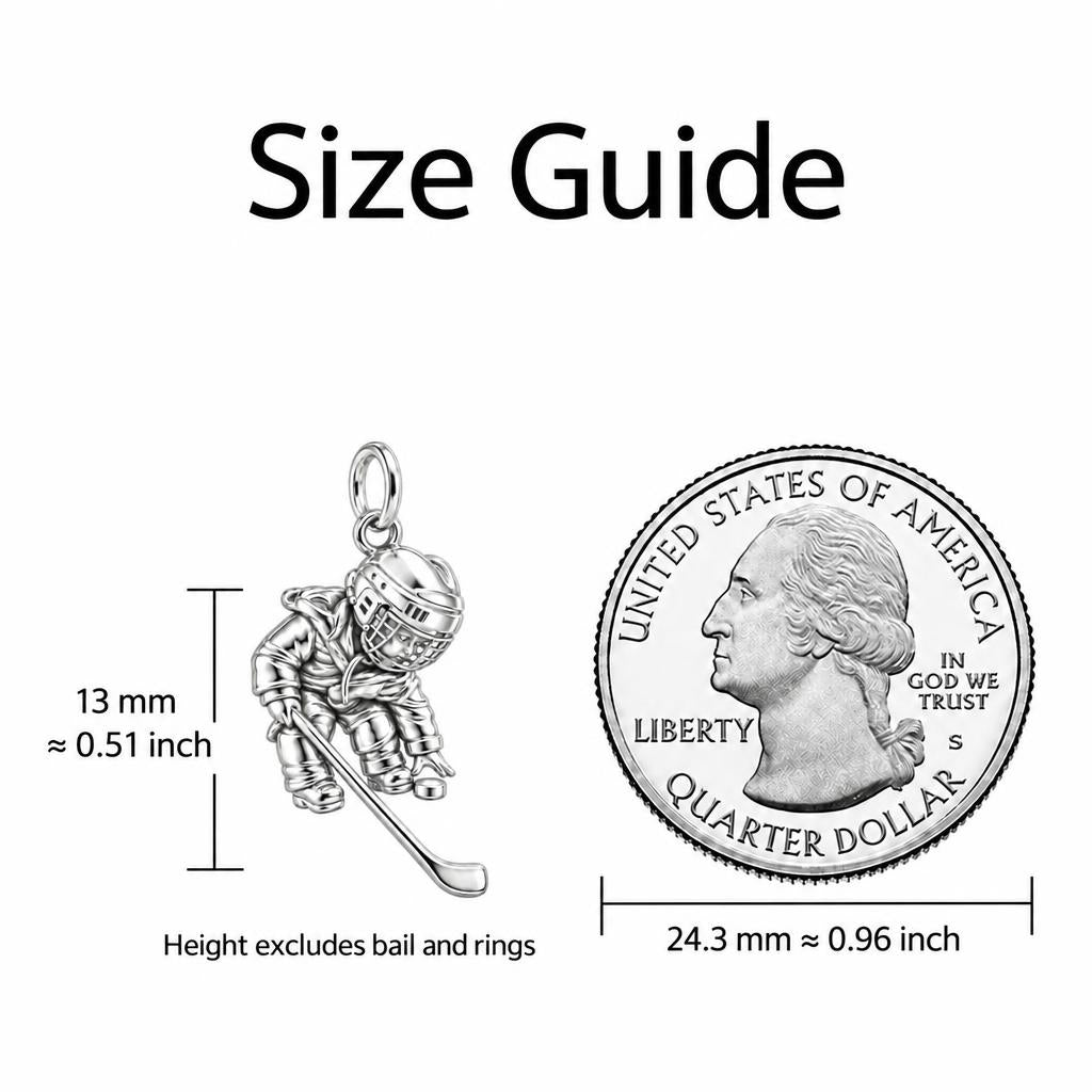 Little MVP Hockey Player Charm Bracelet – Personalized Mom Gift – size guide, 13 mm charm next to a quarter