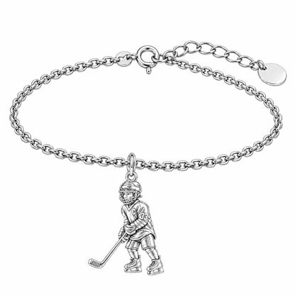 Little MVP Hockey Player Charm Bracelet Set – silver, front view