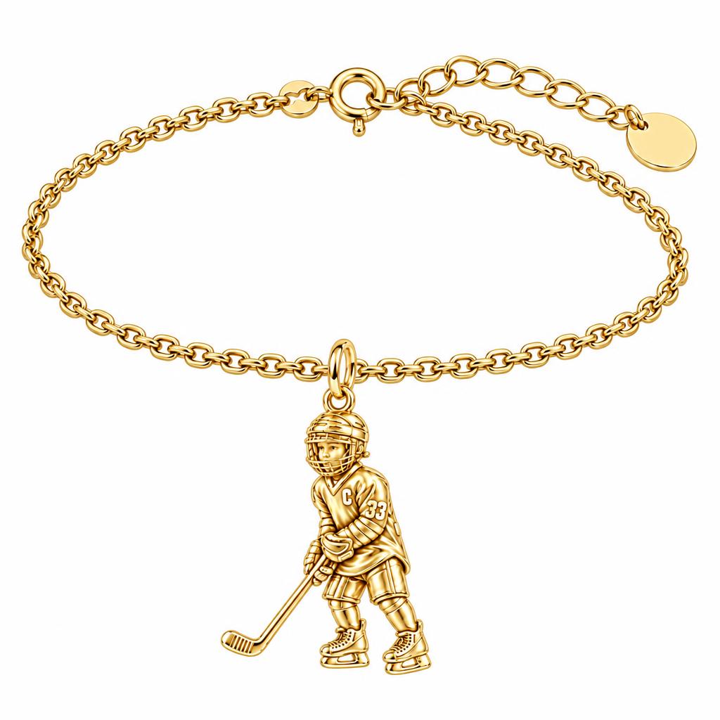 Little MVP Hockey Player Charm Bracelet Set – 18K gold, front view