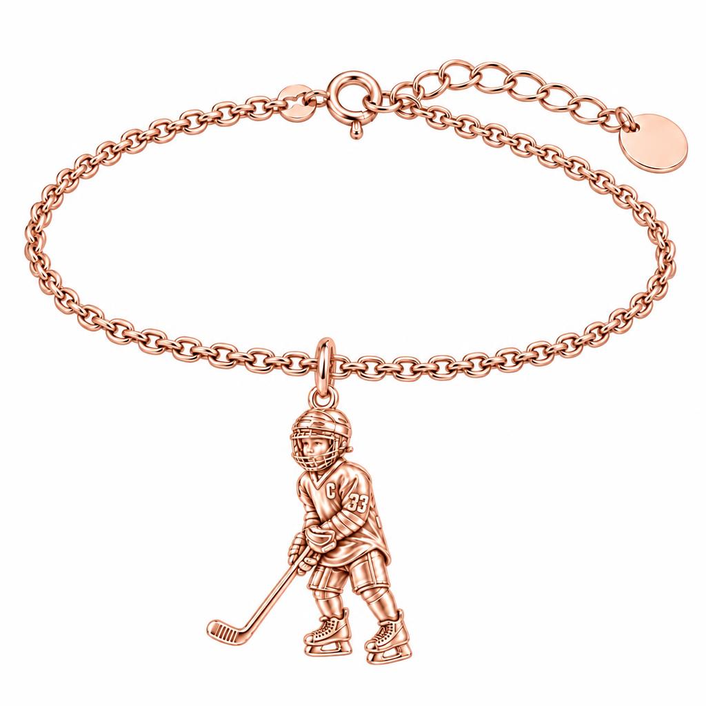 Little MVP Hockey Player Charm Bracelet Set – rose gold, front view