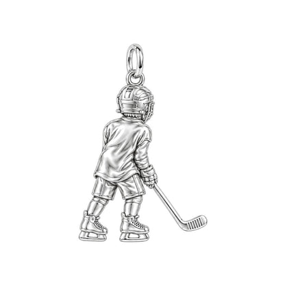 Little MVP Hockey Player Charm Keychain – back of the charm, engraving area
