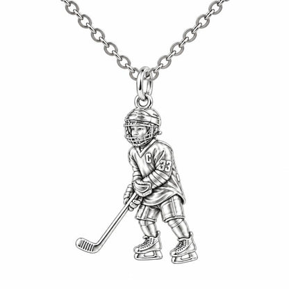 Little MVP Hockey Player Charm Necklace Set – silver, front view