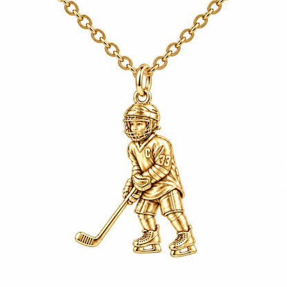Little MVP Hockey Player Charm Necklace Set – 18K gold, front view