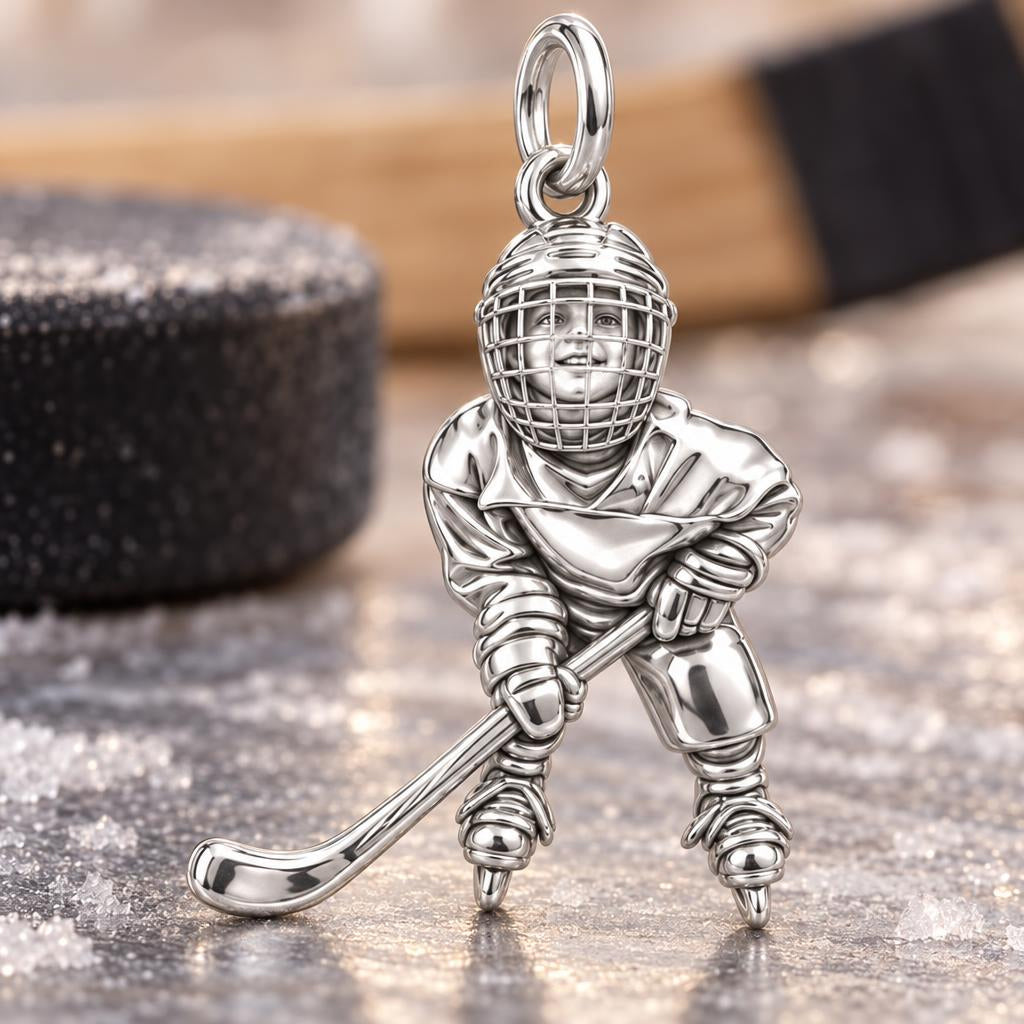 Little MVP Hockey Star Charm Bracelet – Personalized Mom Gift – macro detail of the charm