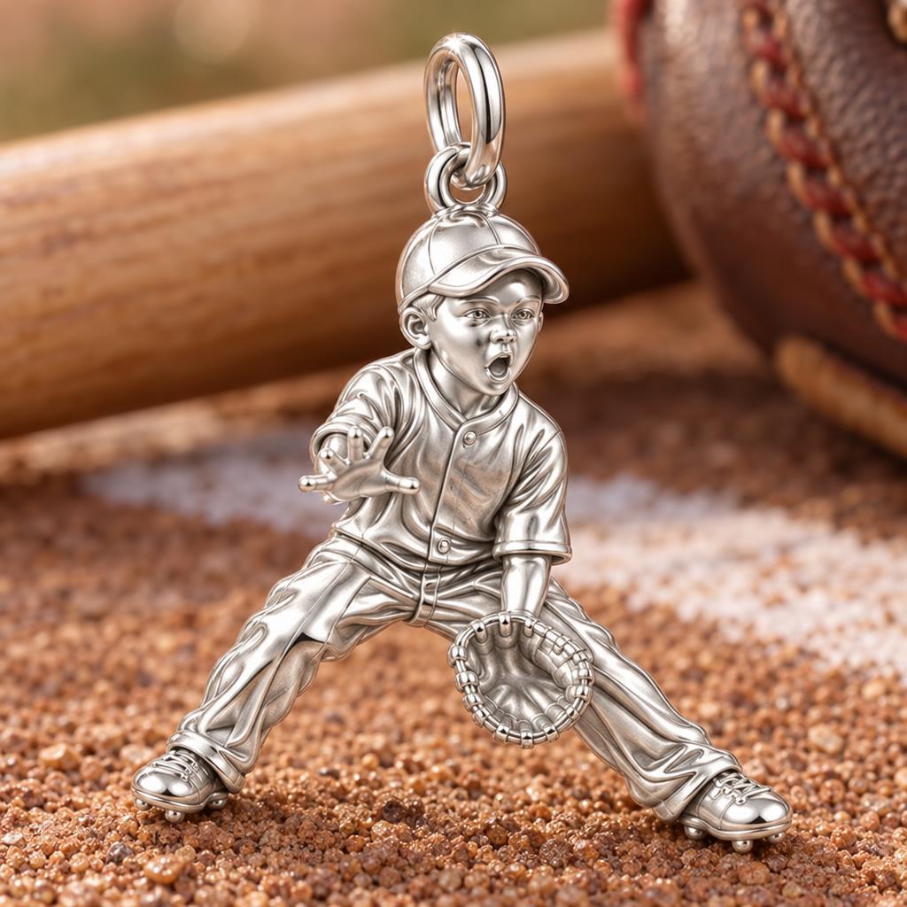Little MVP In The Field Charm Bracelet – Personalized Mom Gift – macro detail of the charm