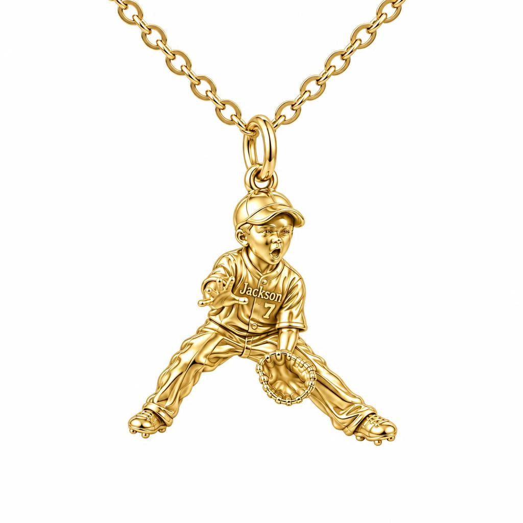 Little MVP In The Field Charm Necklace Set – 18K gold, front view