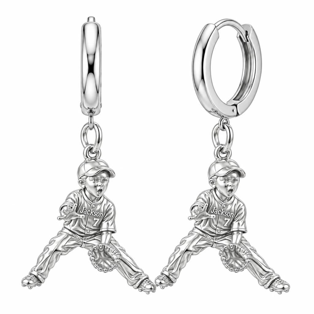 Little MVP In The Field Huggie Charm Earrings – silver, front view