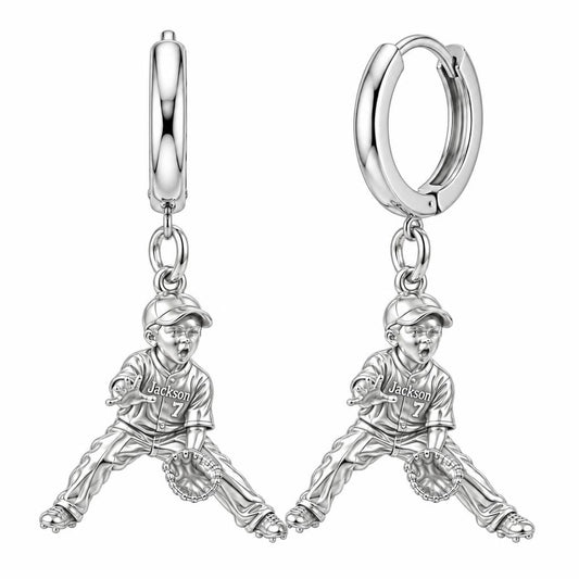 Little MVP In The Field Huggie Charm Earrings – silver, front view