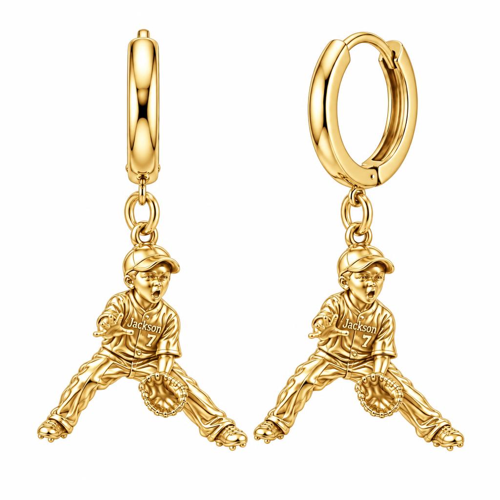 Little MVP In The Field Huggie Charm Earrings – 18K gold, front view