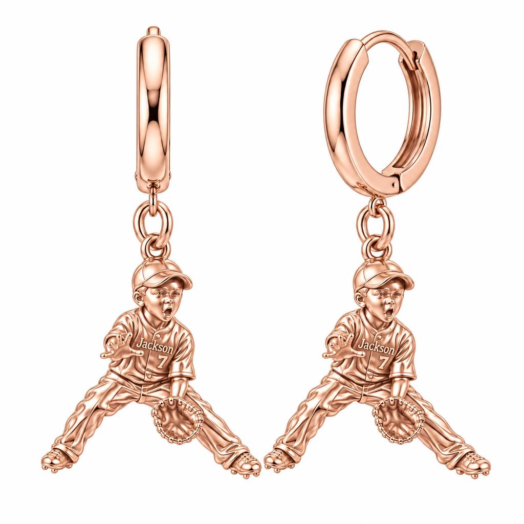 Little MVP In The Field Huggie Charm Earrings – rose gold, front view