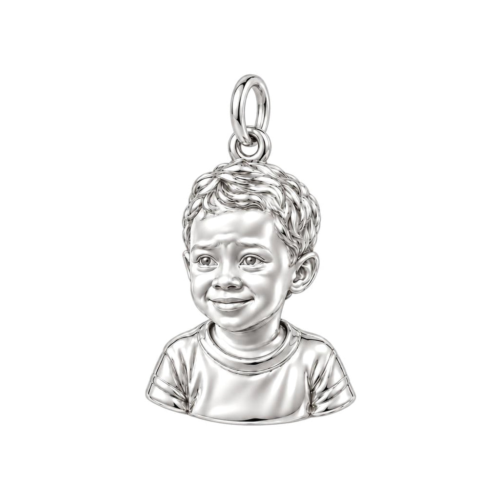 Little One Sculpted Portrait Charm Bracelet – Personalized Mom Gift – silver charm, front view