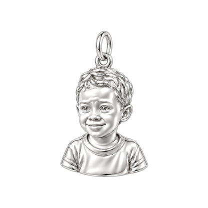 Little One Sculpted Portrait Charm Bracelet – Personalized Mom Gift – silver charm, front view