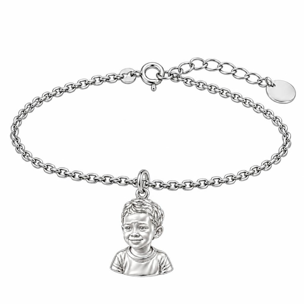 Little One Sculpted Portrait Charm Bracelet Set – silver, front view
