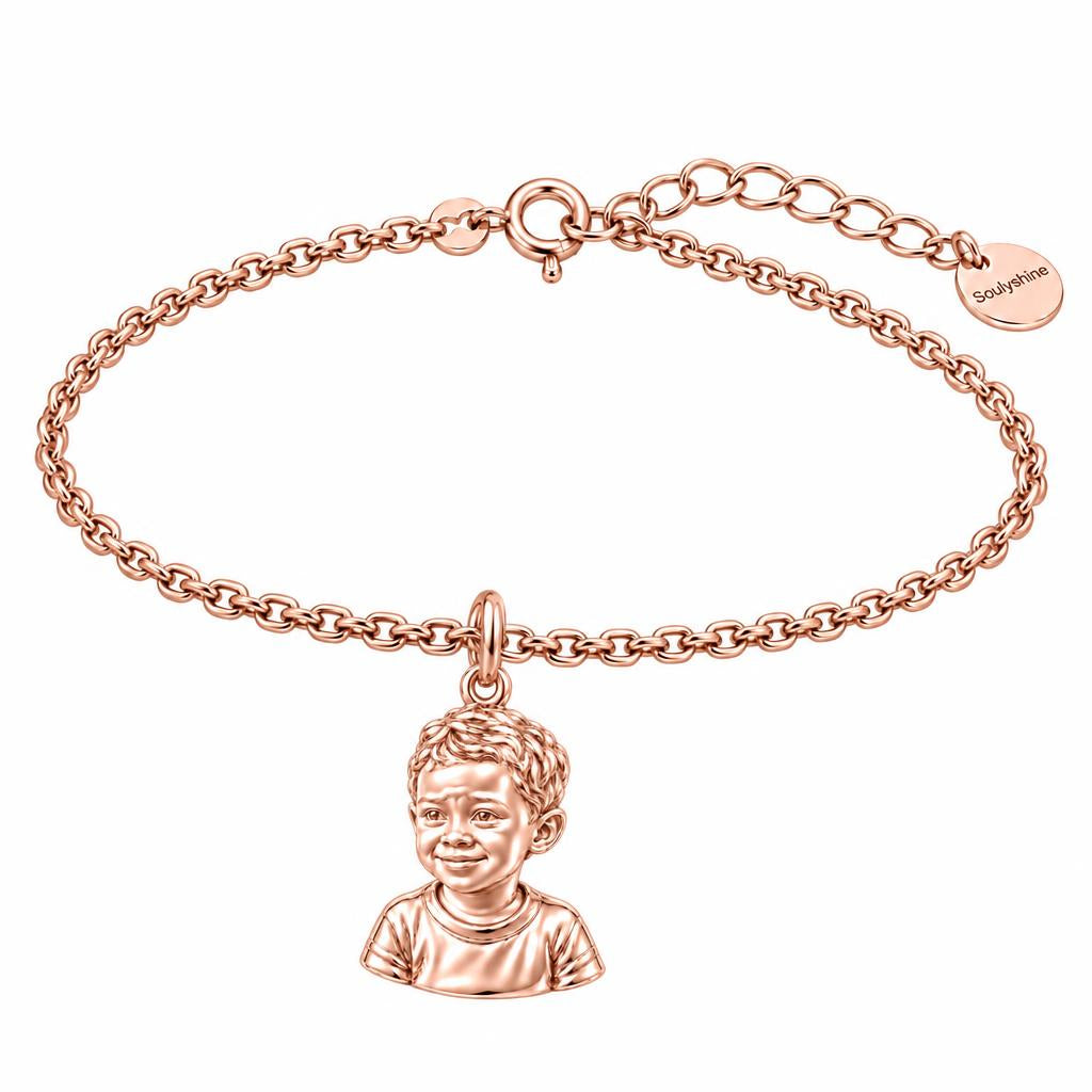 Little One Sculpted Portrait Charm Bracelet Set – rose gold, front view