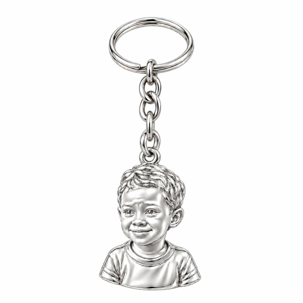 Little One Sculpted Portrait Charm Keychain – silver, front view