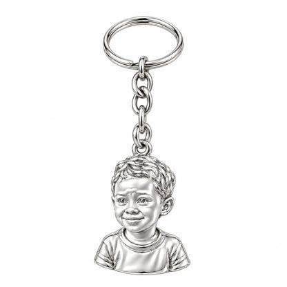 Little One Sculpted Portrait Charm Keychain – silver, front view