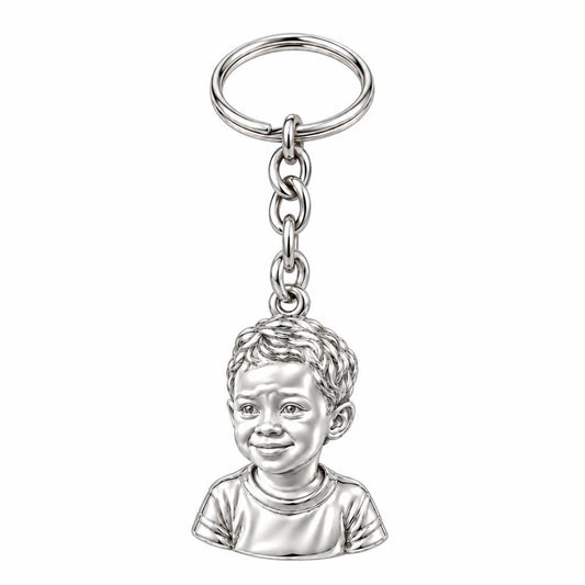 Little One Sculpted Portrait Charm Keychain – silver, front view