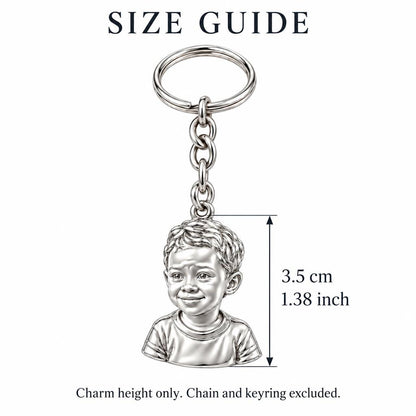 Little One Sculpted Portrait Charm Keychain – size guide, 3.5 cm (1.38 in) charm, chain and keyring excluded