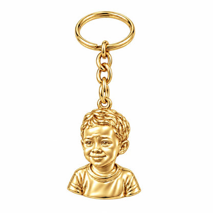 Little One Sculpted Portrait Charm Keychain – 18K gold, front view