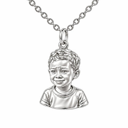 Little One Sculpted Portrait Charm Necklace Set – silver, front view