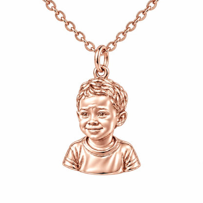 Little One Sculpted Portrait Charm Necklace Set – rose gold, front view