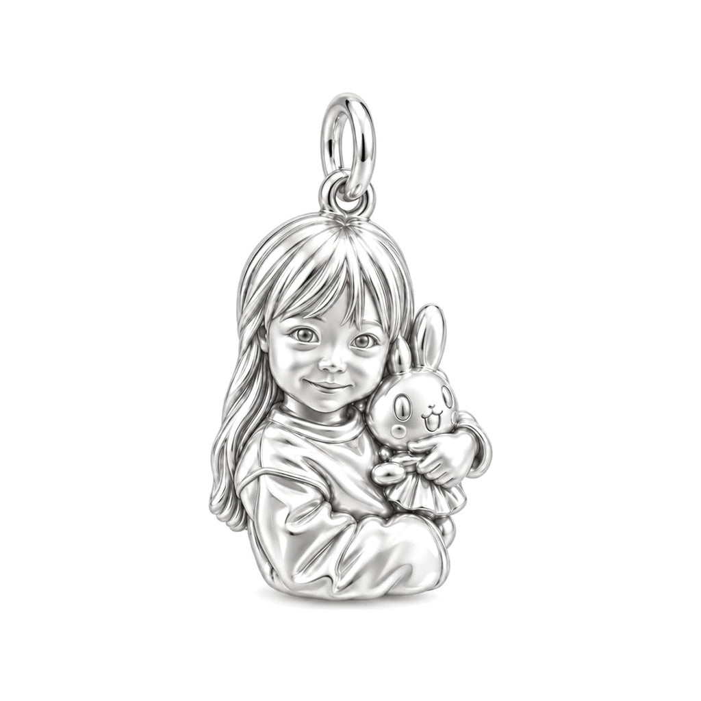 Little One with Bunny Charm Bracelet – Personalized Mom Gift – silver charm, front view