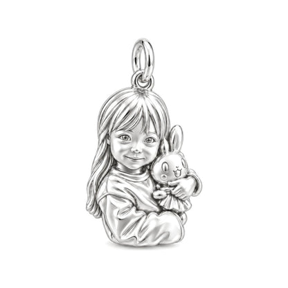 Little One with Bunny Charm Bracelet – Personalized Mom Gift – silver charm, front view