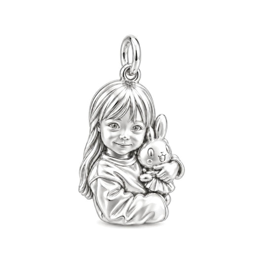 Little One with Bunny Charm Bracelet – Personalized Mom Gift – silver charm, front view