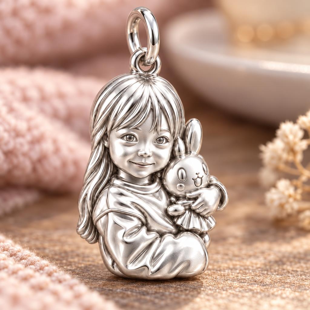 Little One with Bunny Charm Bracelet – Personalized Mom Gift – macro detail of the charm
