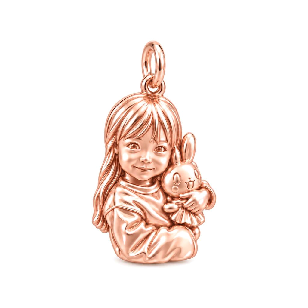 Little One with Bunny Charm Bracelet – Personalized Mom Gift – rose gold charm, front view