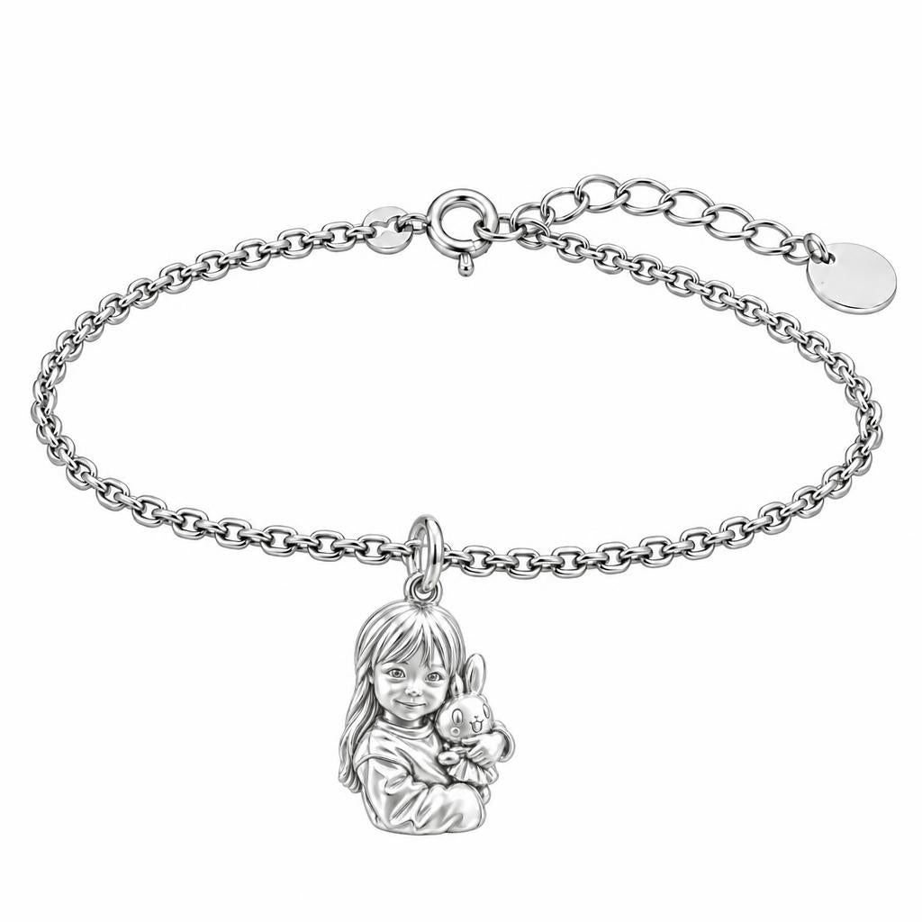 Little One with Bunny Charm Bracelet Set – silver, front view