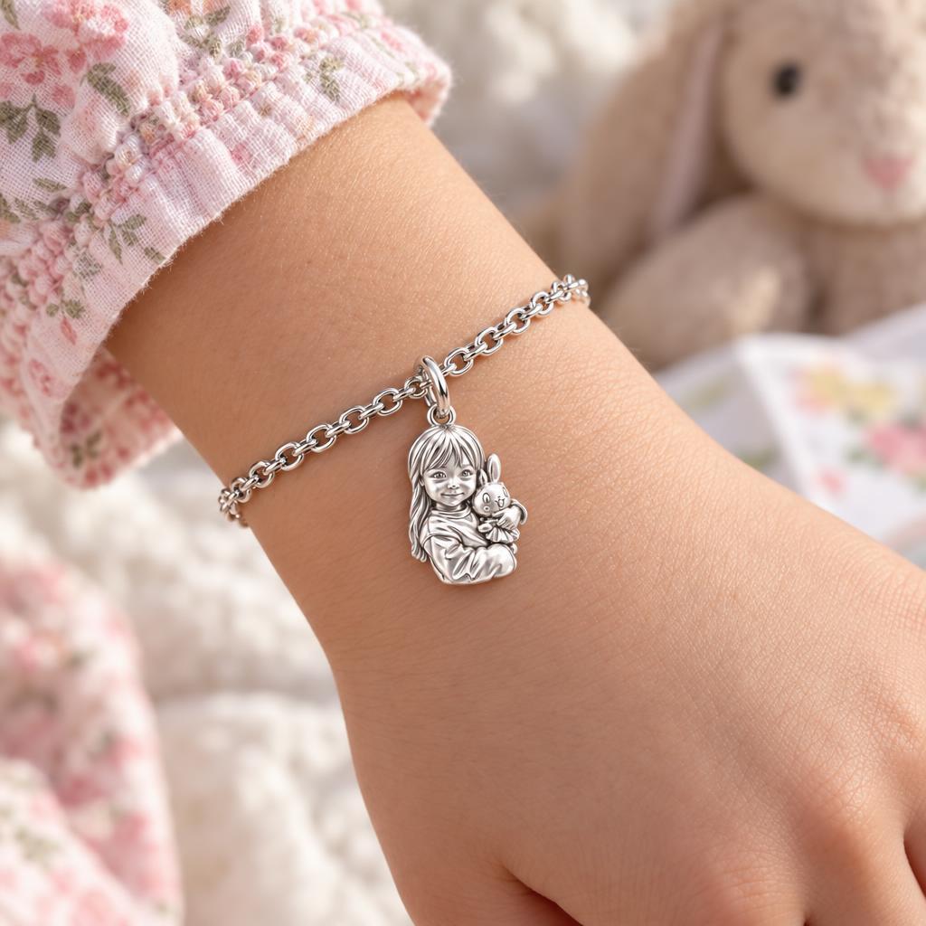 Little One with Bunny Charm Bracelet Set – worn / in use