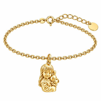 Little One with Bunny Charm Bracelet Set – 18K gold, front view
